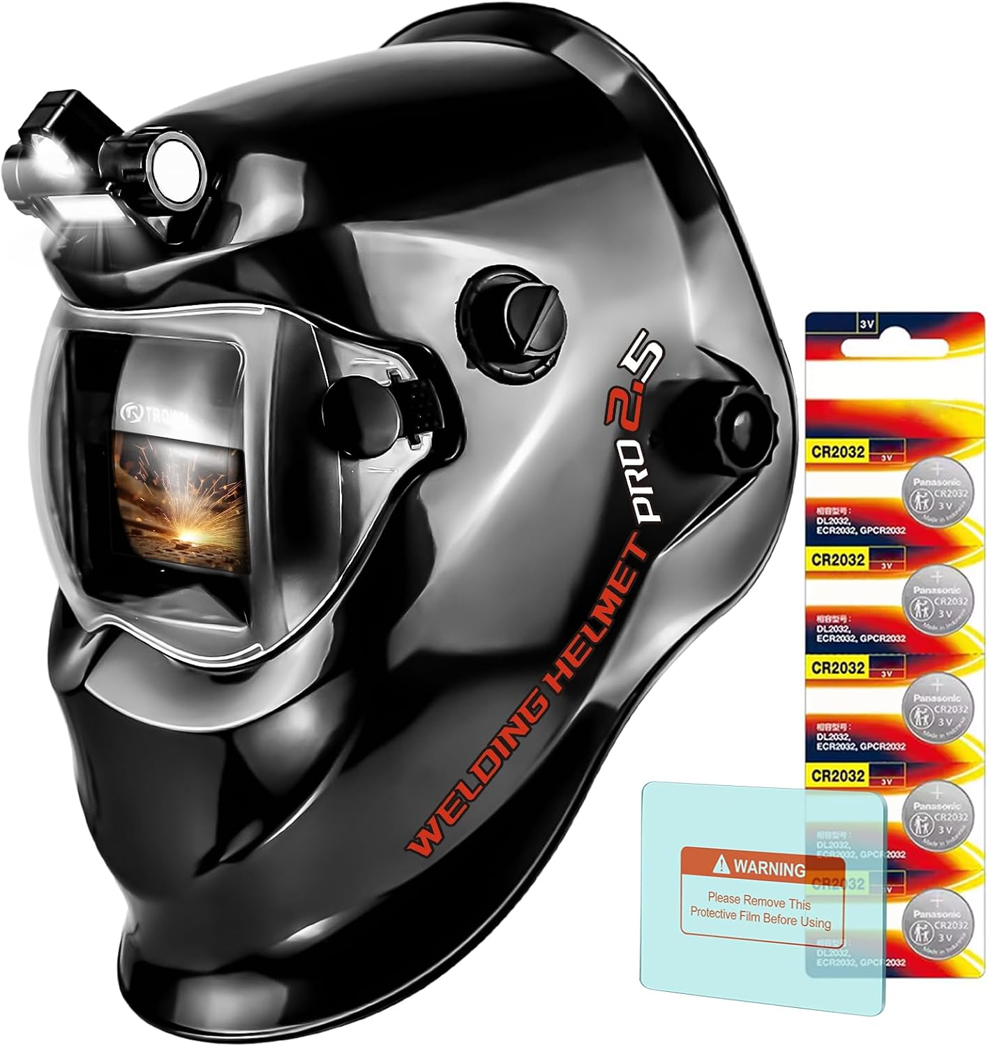 TRQWH true colour auto darkening welding helmet in bright black with light