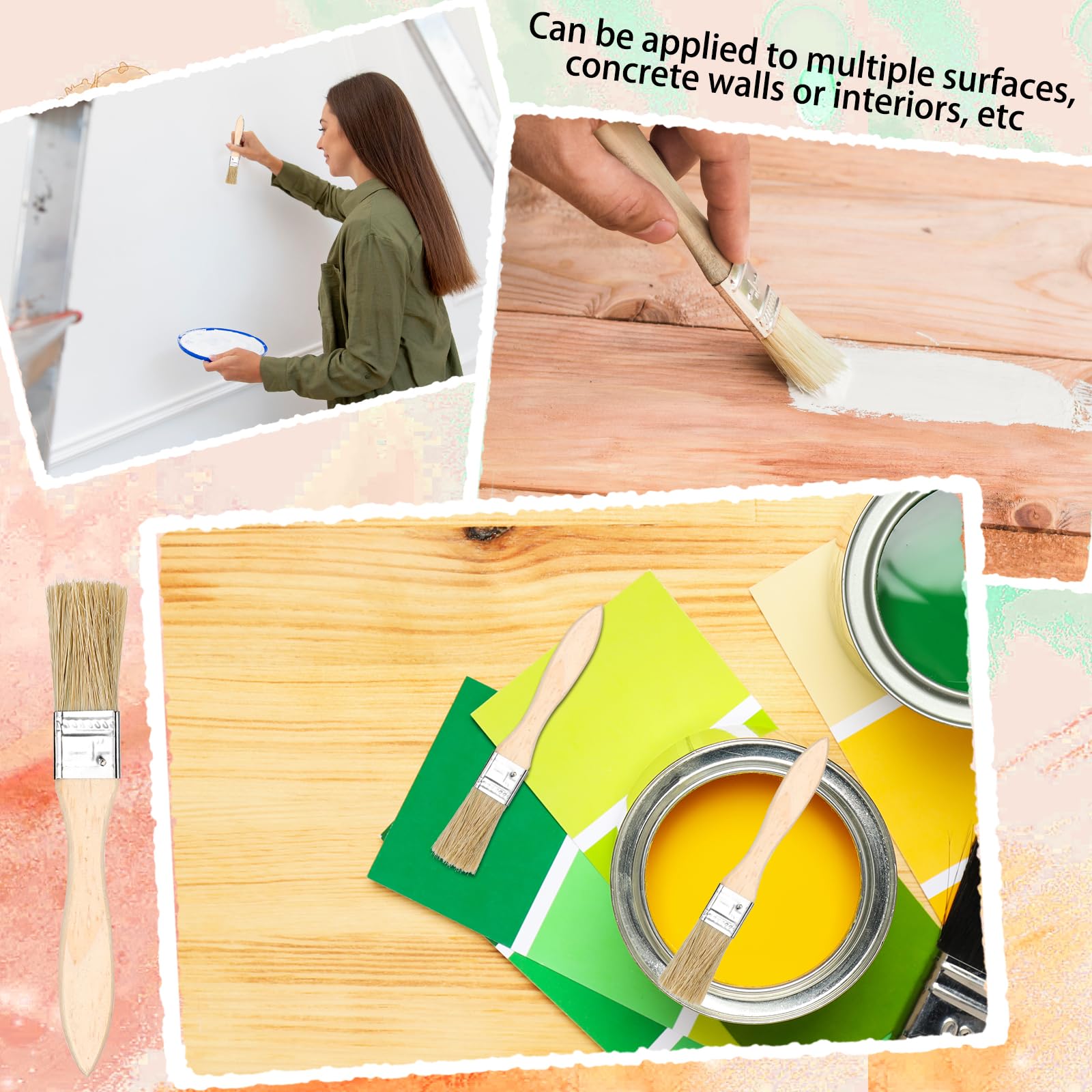 150 pinceles de pintura de virutas de 2,5 cm, multiuso, pinceles de pintura a granel, cepillo de cerdas para el hogar con mango de madera para pintar y teñir