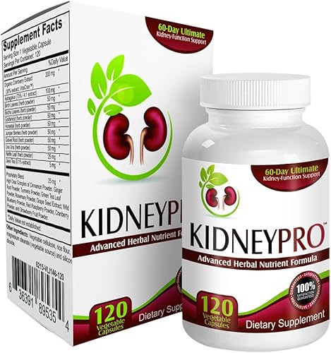 Kidney-Pro con 21 suplementos de salud renal en 1 fórmula (apoyo total del riñón), 120 cápsulas.