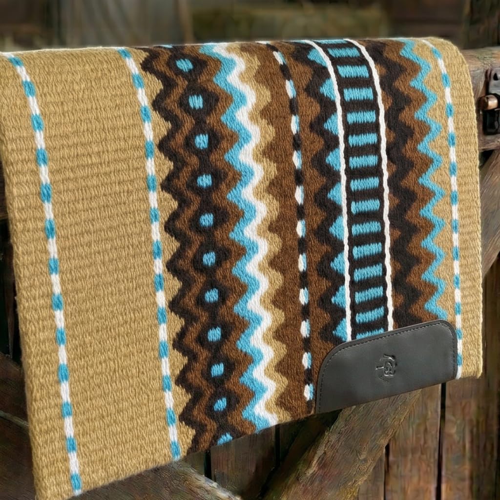 Western Show Saddle Pad/Blanket for Horses - Handmade Wool Saddle Blanket with New Zealand Design, Thick, Durable & Comfortable for Horse Riding (36” L x 40” W x 1) M41