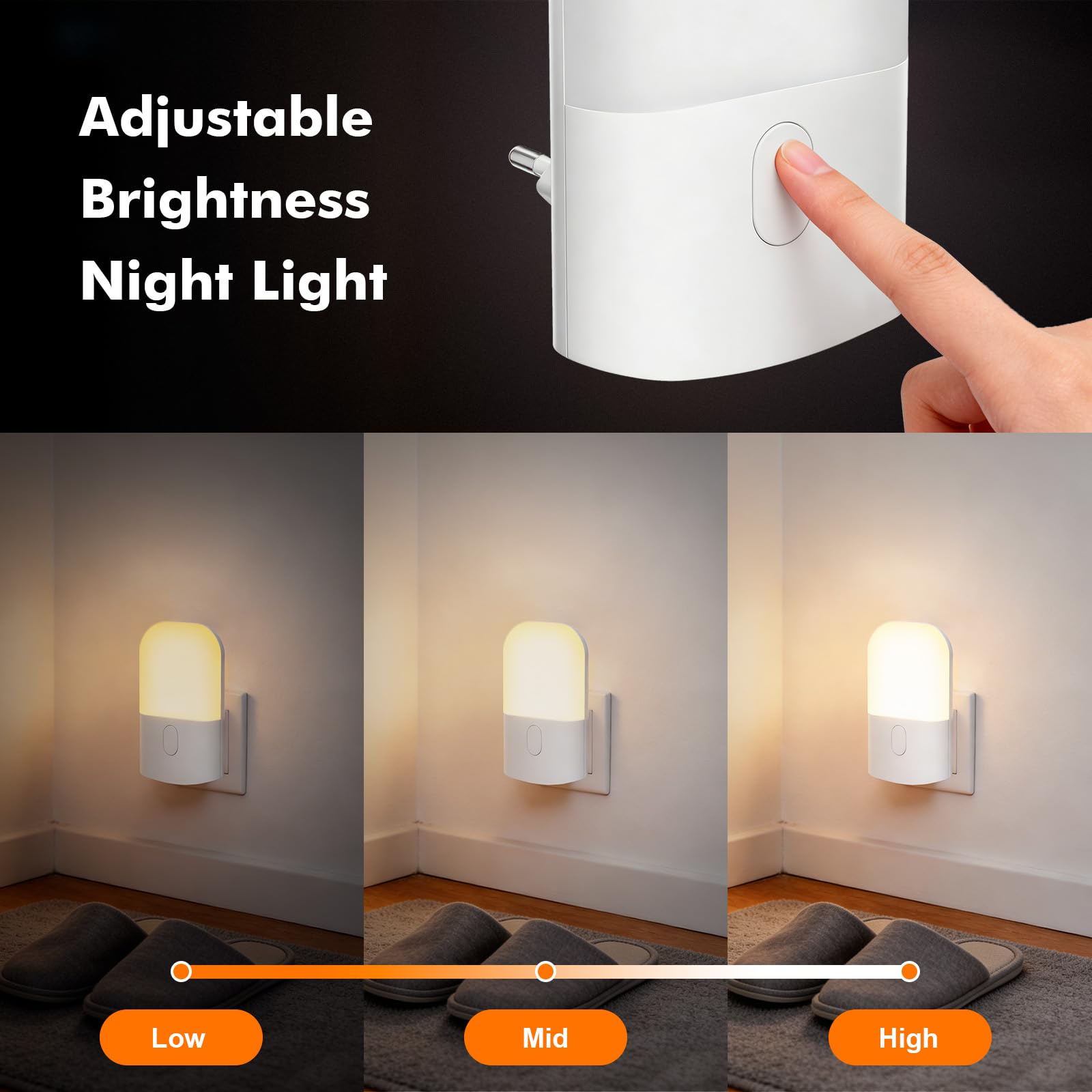 GRIFEMA GD101-1 Luz Nocturna Infantil 3 Niveles de Brillo Ajustables, Luz Nocturna con Sensor de Luz para Habitación de Niños, Baño, Pasillo, Cocina, Escaleras, 2700K Blanco Cálido