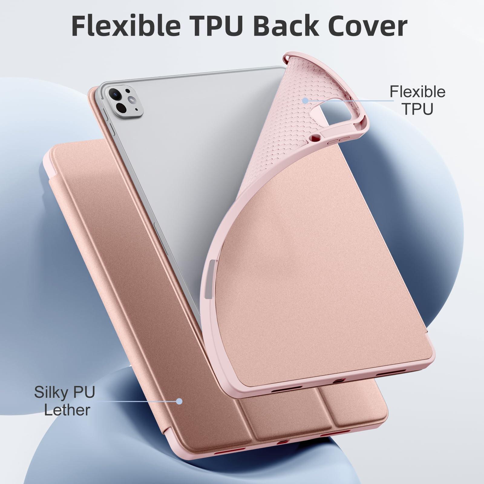 Funda para iPad Pro de 13 pulgadas 2024 (M4) con soporte para lápices, cubierta trasera de TPU suave para iPad Pro 13, soporte triple, soporte para lápiz Pro y lápiz (USB-C), encendido y