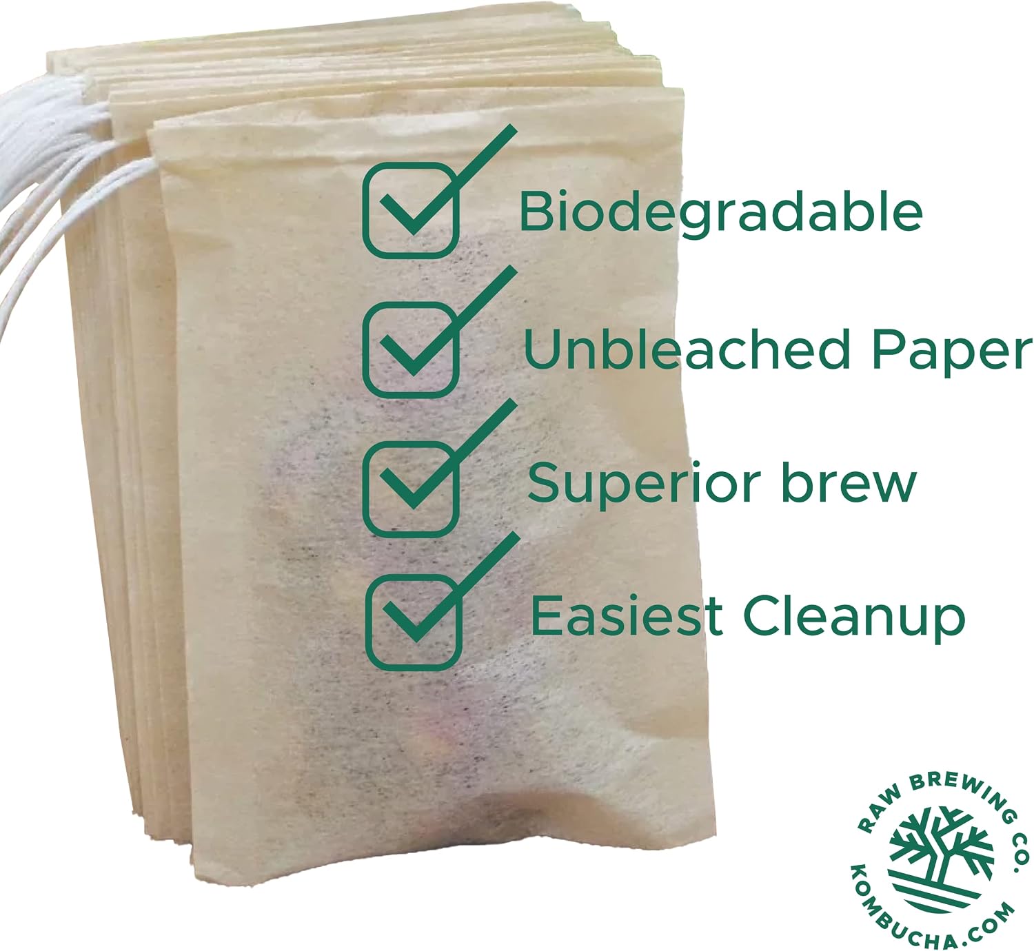 Kombucha.com 100 Pack EXTRA LARGE Disposable Paper Tea Drawstring Filter Bag - Unbleached Paper - for Tea, Kombucha, Coffee, etc. (3.15 x 3.95 Inches) (3.15 x 3.95 Inches)