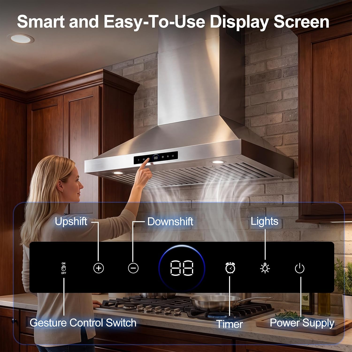 30 Inch Wall Mount Range Hood, 1200CFM Stainless Steel Stove Vent Hoods thumbnail