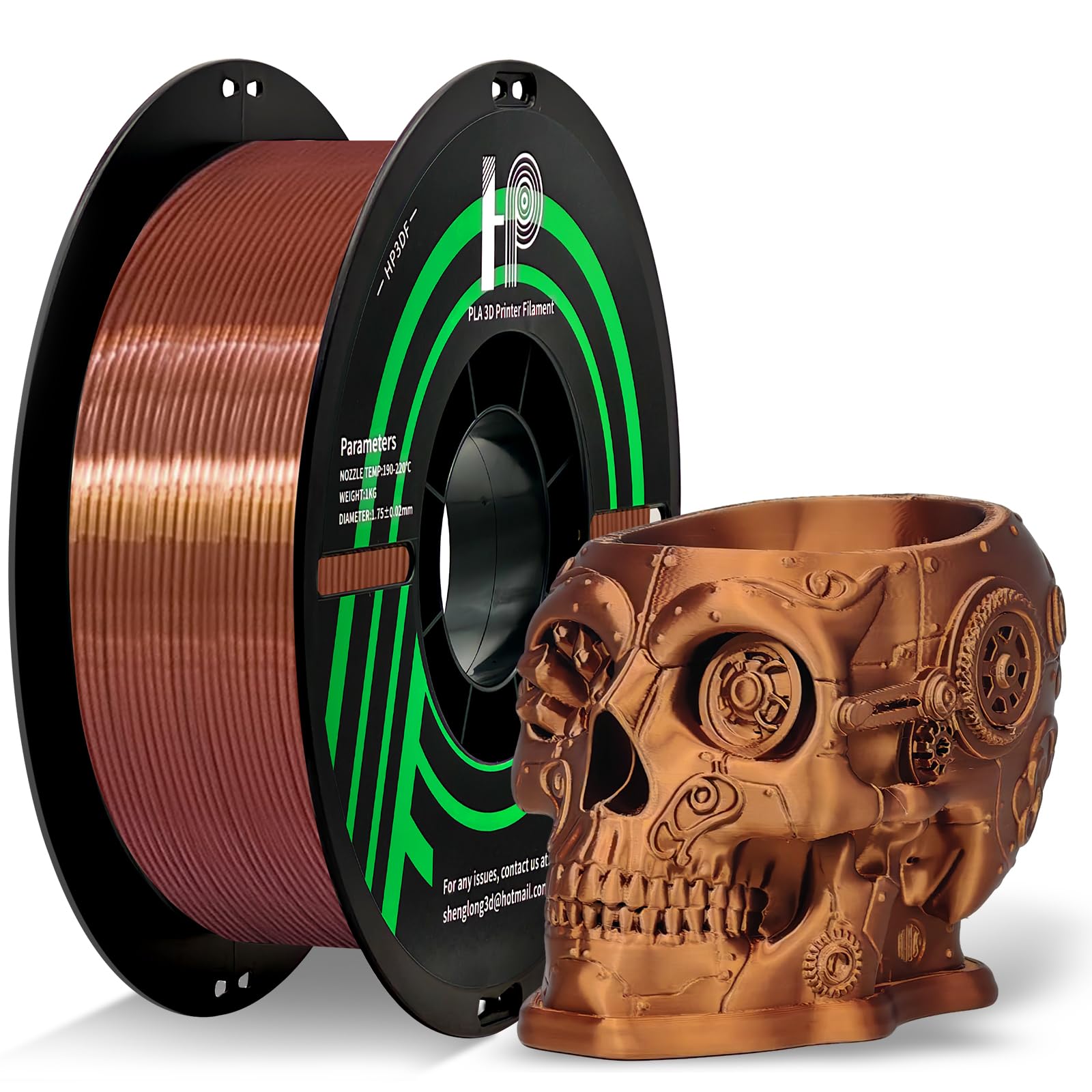 HP3DF PLA Filament, Silk PLA, 3D Printer Filament, PLA Filament 1.75mm Dimensional Accuracy +/- 0.02mm, 1KG Spool (2.2 lbs), Fit Most FDM Printer (Silk Copper)