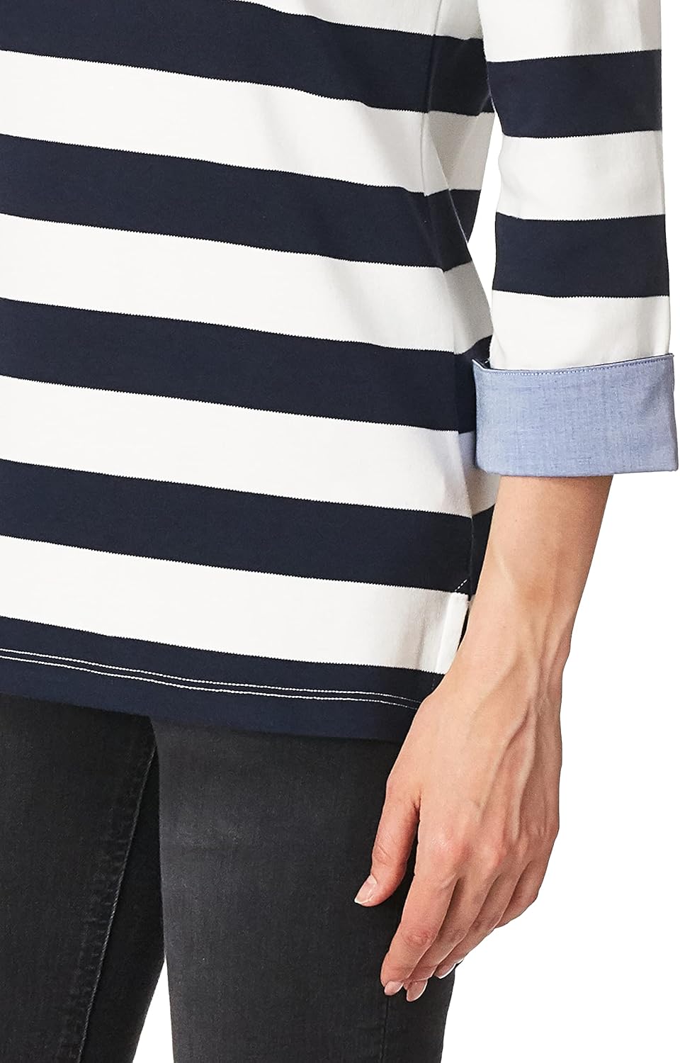 Nautica Women's Solids and Stripes Boatneck 3/4 Sleeve 100% Cotton Shirt Shirt, Navy, XX-Large - Image 2