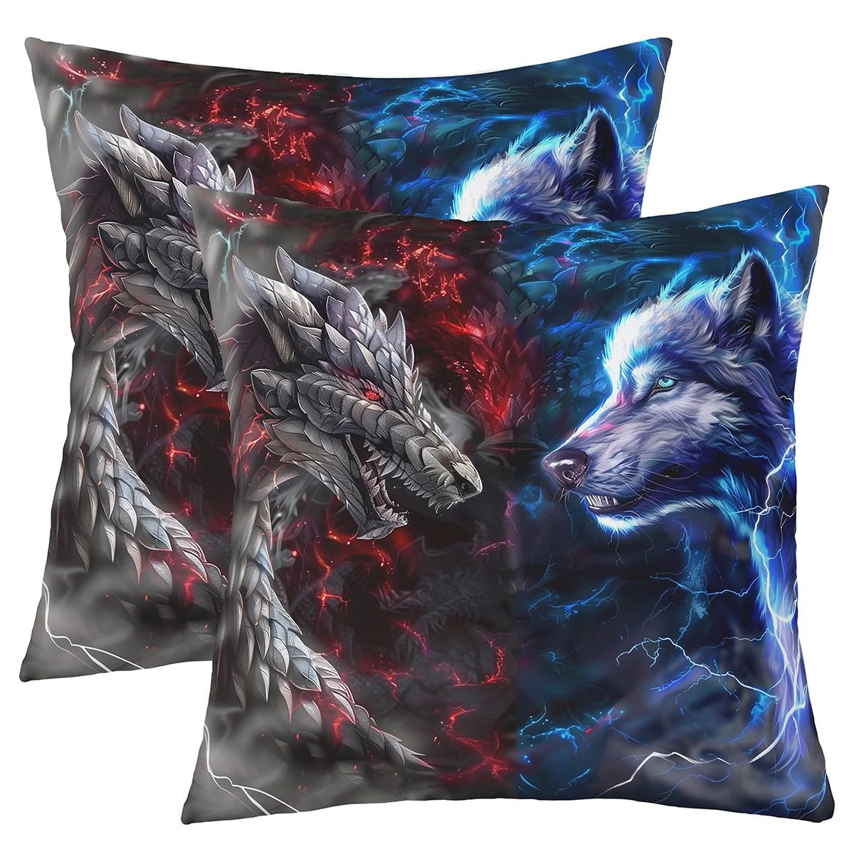 Housse de coussin dragon loup 61x61 cm pour revitaliser un canapé terne avec des couleurs vives