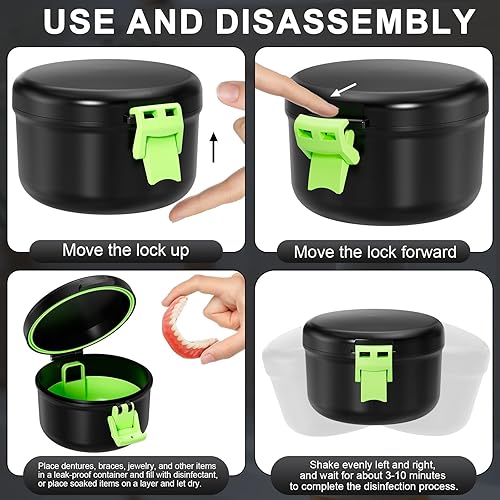 Miniatura 4 de Estuche de dentadura a prueba de fugas, caja de limpieza de bloqueo seguro con colador para viajes, hogar y oficina, cuidado completamente limpio