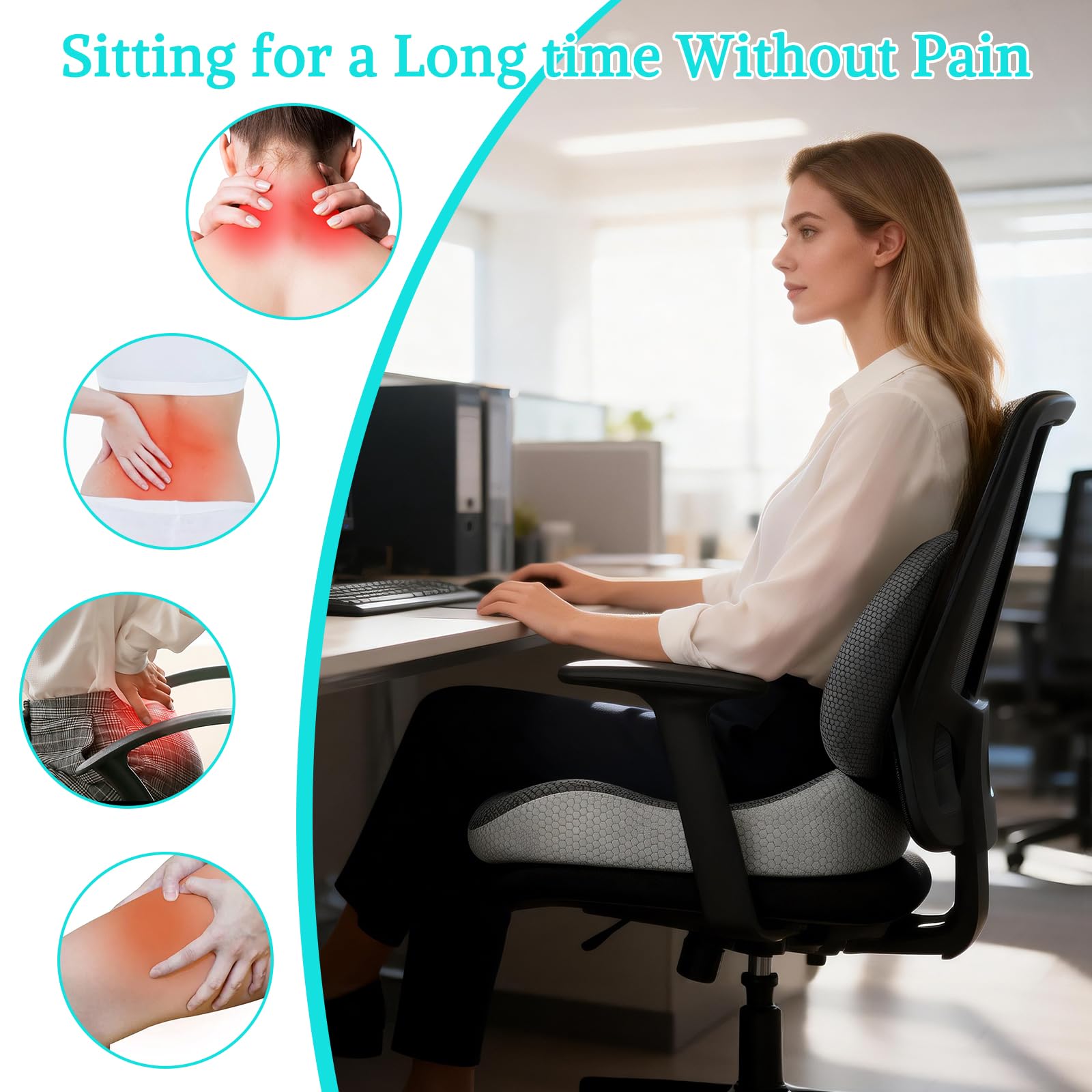 Suewidfay 2 en 1 Cojín de Asiento y Conjunto de cojín de Soporte Lumbar, Cojín de Asiento de Coche de Espuma de Memoria ergonómica, para Silla de Oficina, Coche, Silla de Ruedas, sillas de Juegos