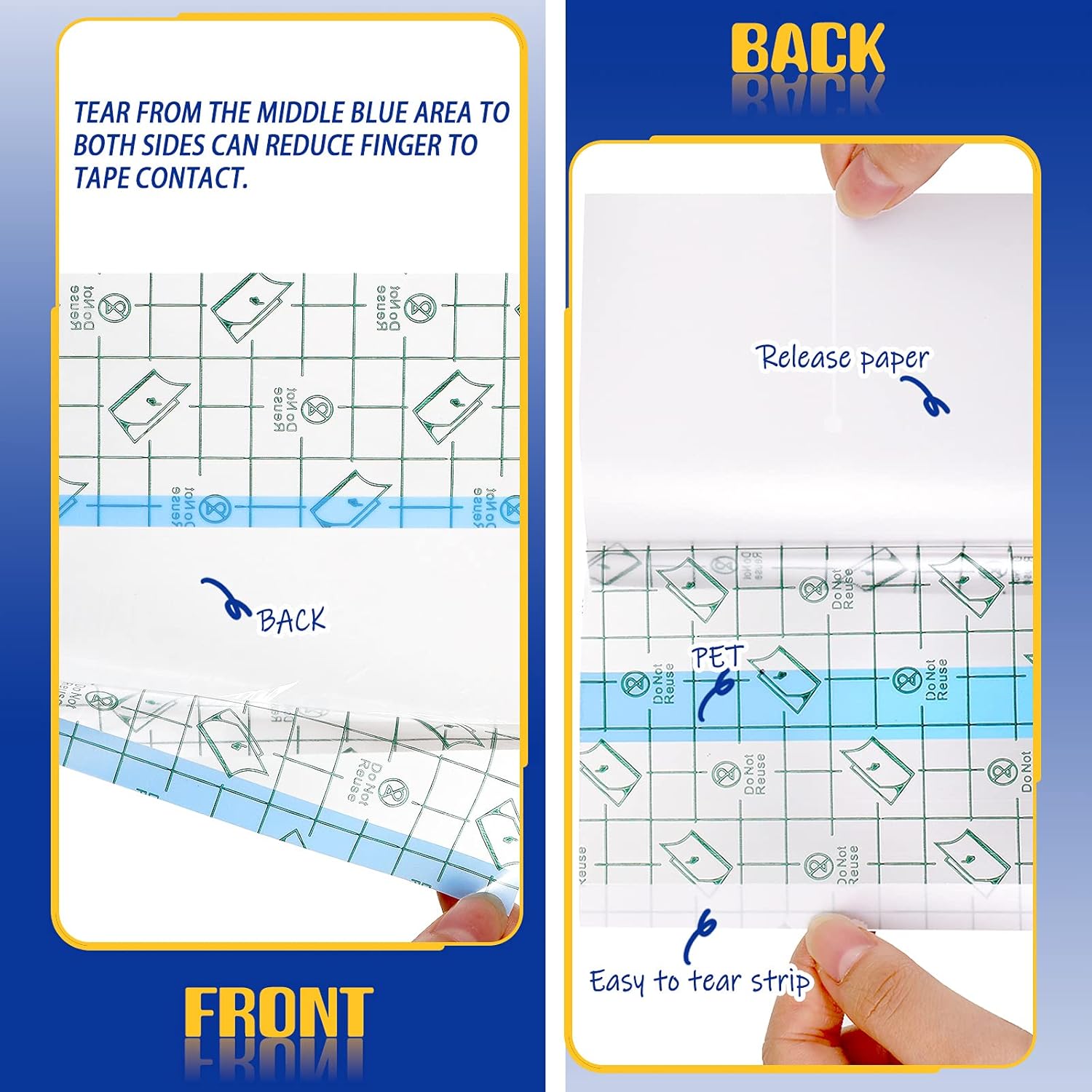 BBTO 50 Pieces Transparent Clear Adhesive Bandage Stretch Large Waterproof Film Adhesive Bandages Dressing Supplies(8 x 8 Inch) - Image 4