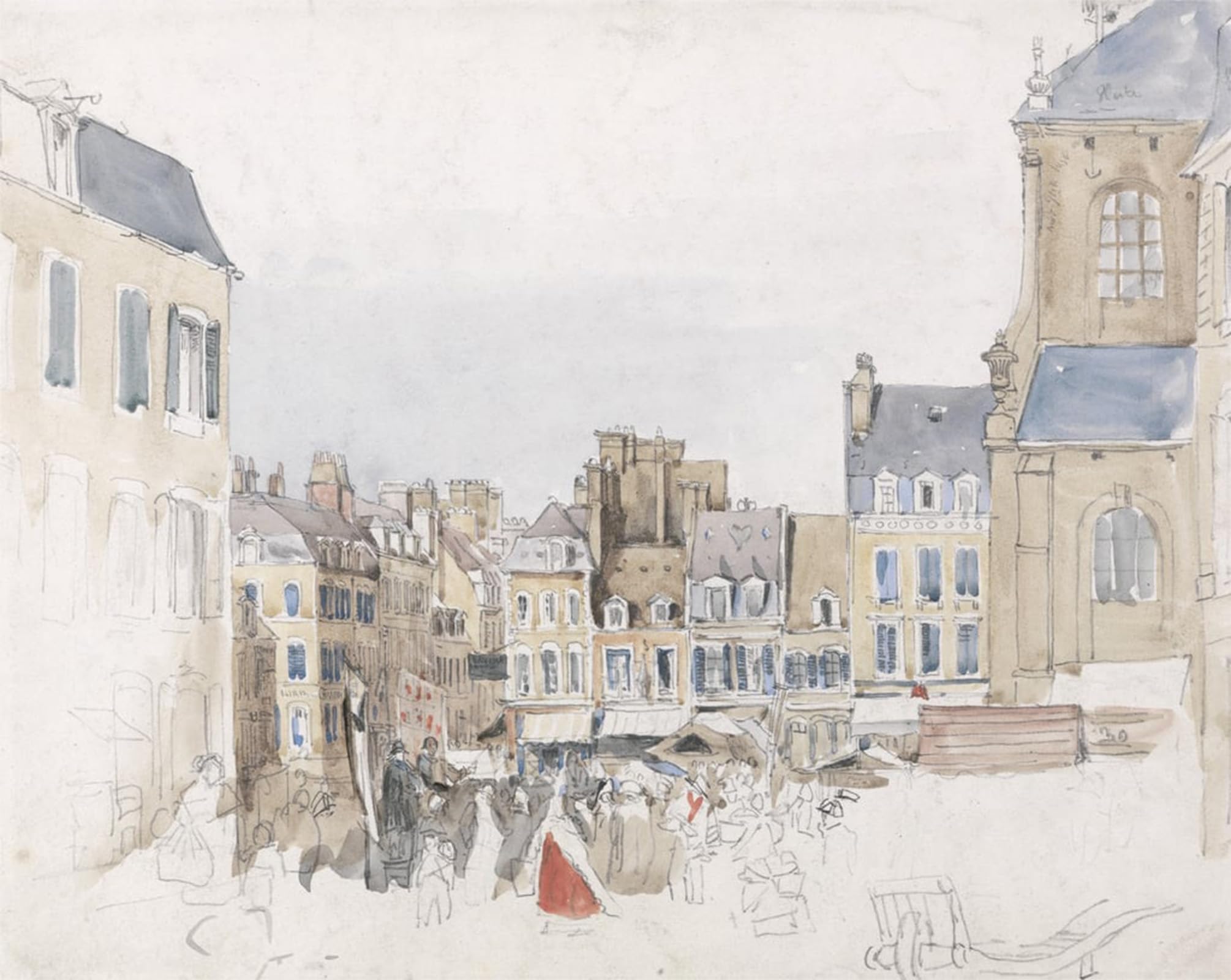 ARTXLXXBN Famous Print Painting Colorful Art Print a French Market Place by David Cox Canvas Art Decorations for Home Decor 60x90cm