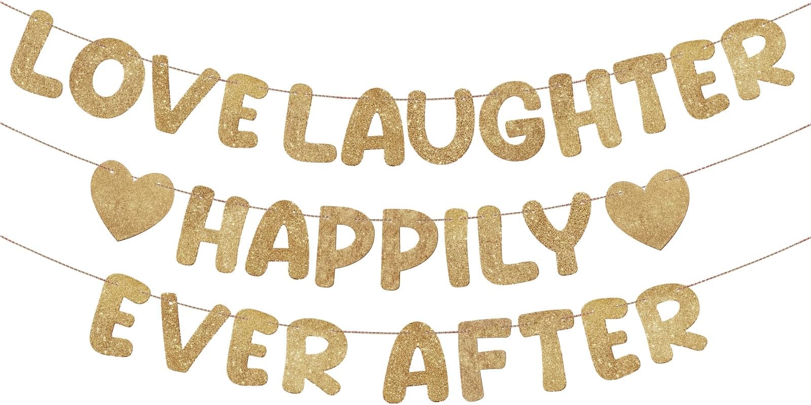 Breling Pre Strung Love Laughter Happily Ever After Banner Glitter Bridal Shower Decorations Bachelorette Party Decor for Love Married Wedding Shower Engagement Party Banner(Champagne Gold)
