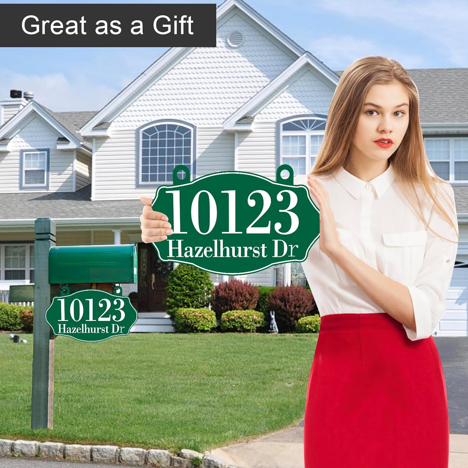 Hanging Mailbox Number Sign Plaque - Mailbox Numbers for Outside,Mialbox Address Sign Plaque for Outside House,Mailbox,Mailbox Post,Pillar - Metal Screw-In Hooks Reflective Double Sided 12'' x