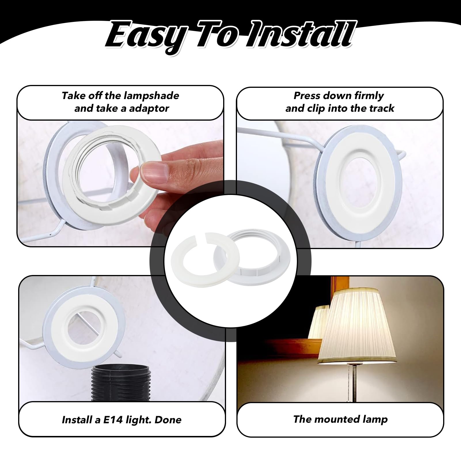 6 Anelli Riduttori Paralume E14 - Plastica Bianca, 28mm, Per Lampade E Plafoniere - Foto 2