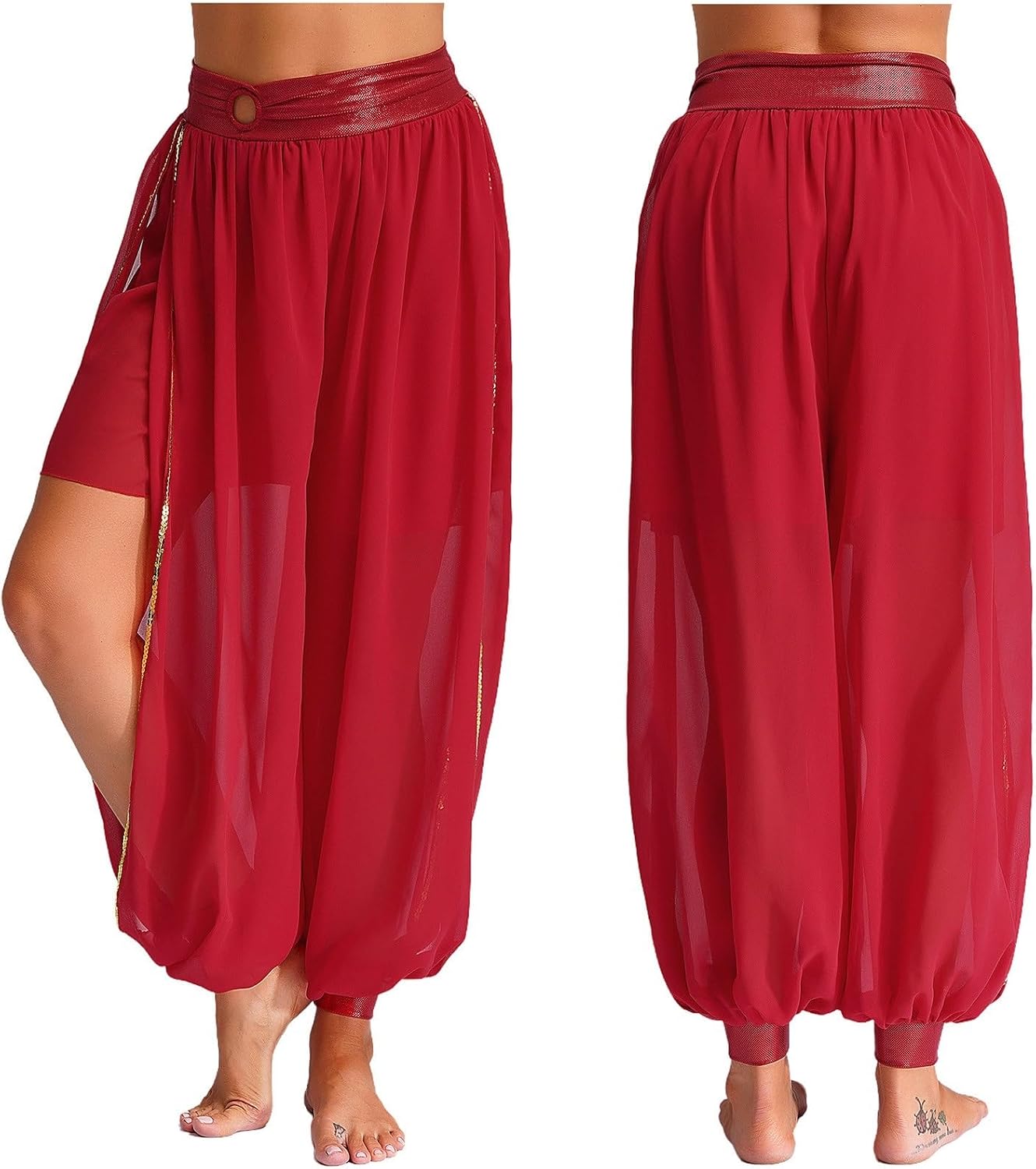 Belly Dance Pants Womens Side Split Pants for Belly Dancing Chiffon O-Ring Belly Dance
