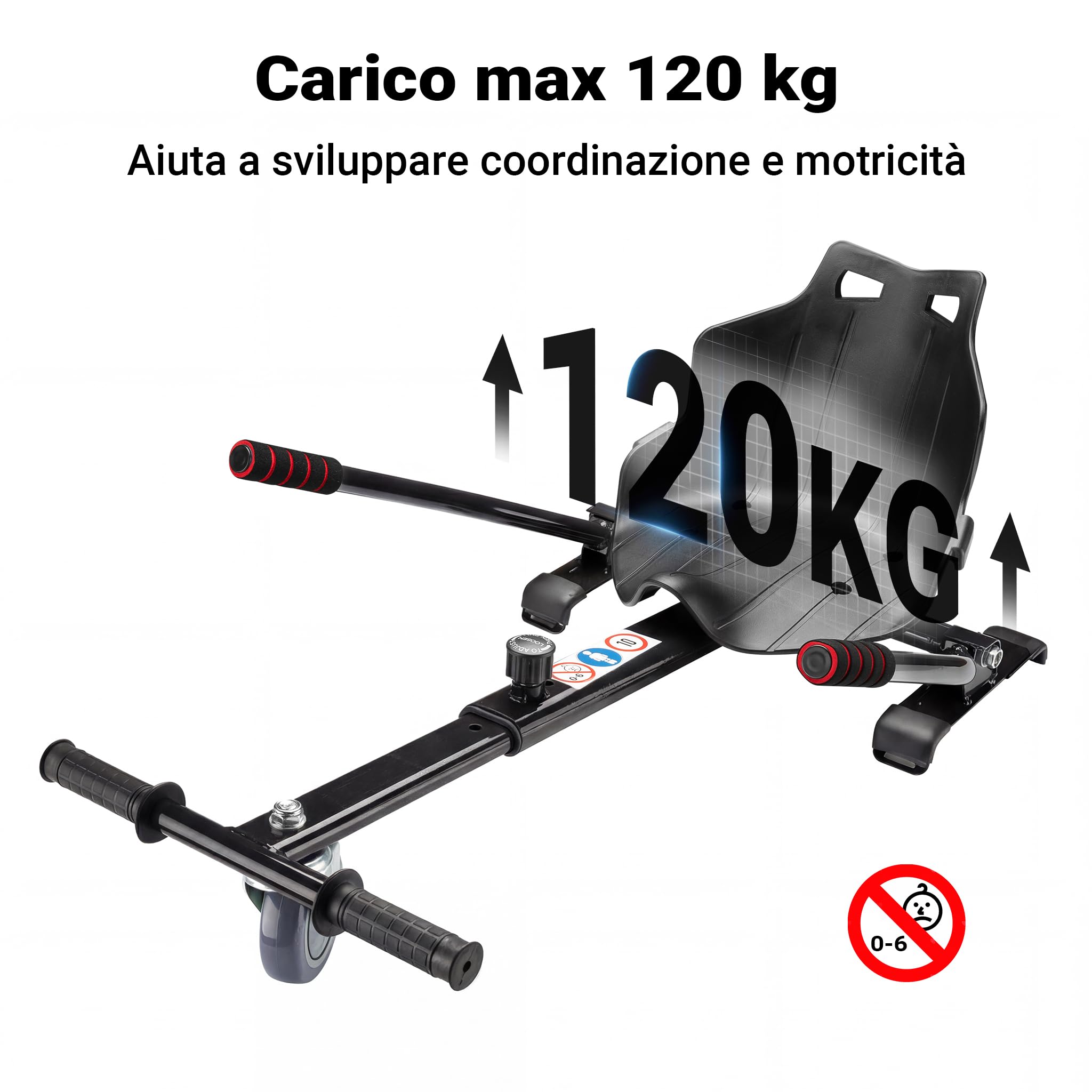 Wiltec Sedile per hoverboard max 120 kg nero, ergonomico, regolabile, per scooter elettrico autobilanciato