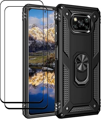 YaHan Funda para Xiaomi Poco X3 NFCXiaomi Poco X3, anillo giratorio de 360 grados, soporte híbrido, resistente, de doble capa, a prueba de golpes,