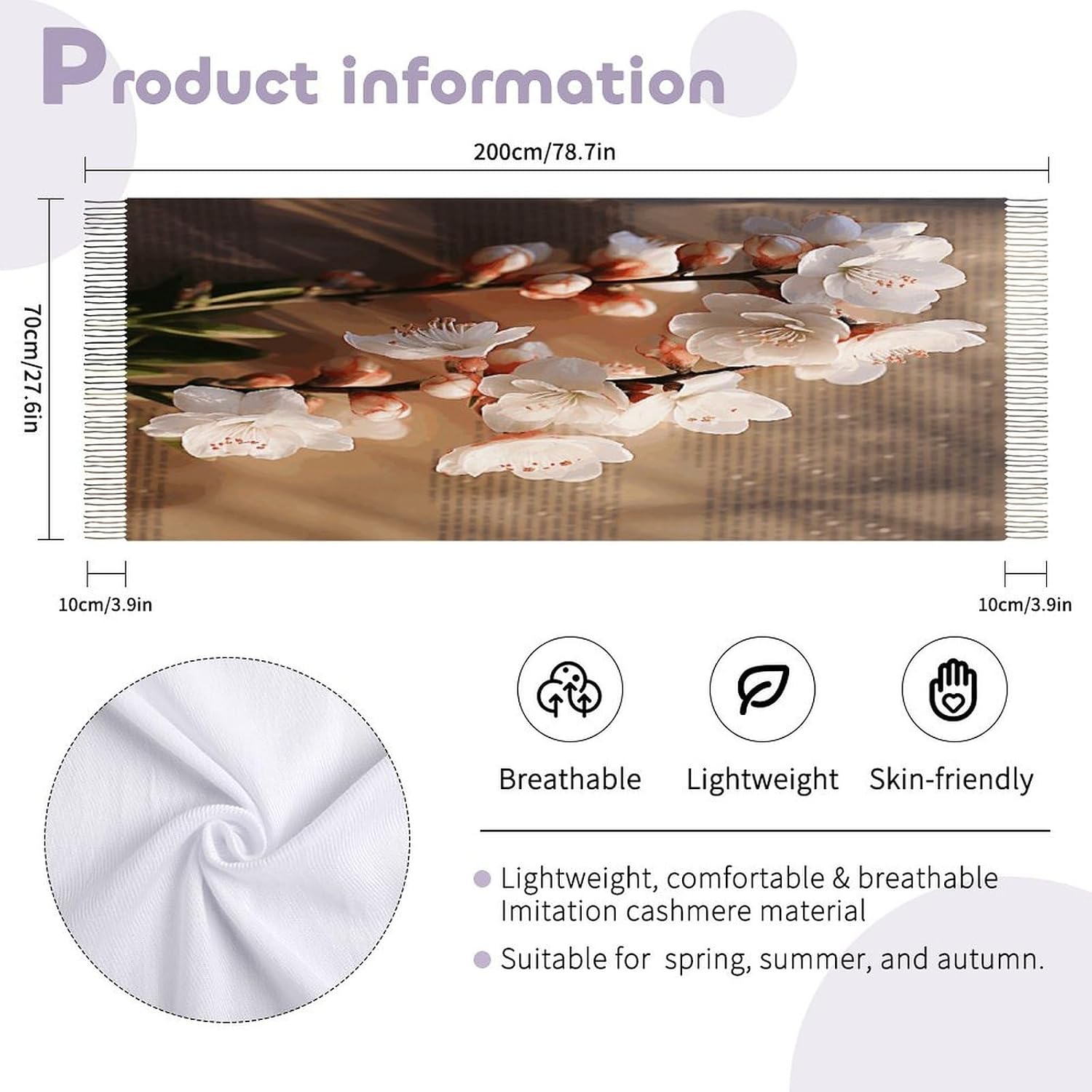 A Peach Blossom Scarf for Women Men Soft Warm Fashion Blanket Scarves Classic Cashmere Feel Scarf Long Shawl Large Scarves Cold Weather Thick Blanket Scarfs