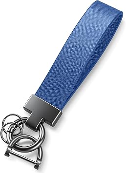 SINGARO Leather Car Keychain, Universal Heavy Duty Metal Key Chain Holder with 2 Key Ring and Anti-Lost D-Ring, Car Accessories for Men and Women Blue