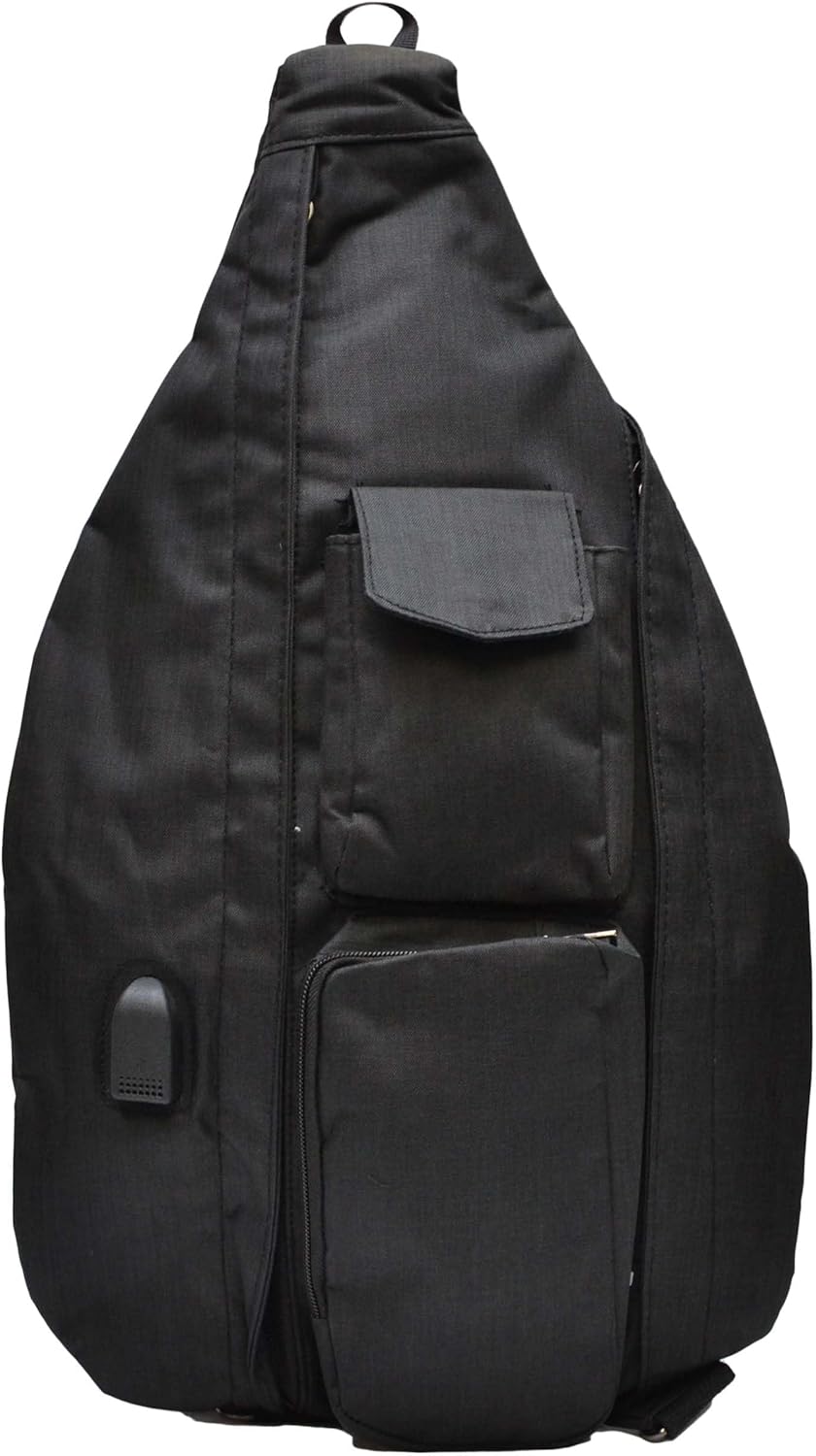 Nupouch Rucksack Pickleball Bag, Anti-Theft Crossbody Sling, USB Charging Connector Port, Backpack, Soho Collection Black