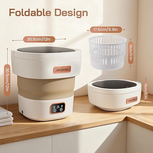 Miniatura 2 de Lavadora portátil, mini lavadora mejorada de 15 litros con cesta giratoria, 3 modos de limpieza, lavadora plegable para viajes, camping,