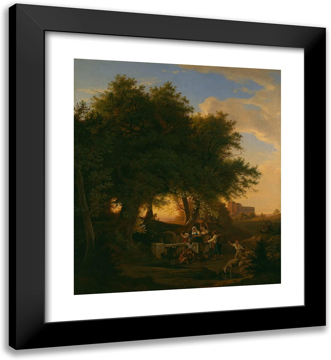 ArtDirect Adrian Ludwig Richter 20x22 Black Modern Framed Art Print Titled The Fountain at Grottaferrata