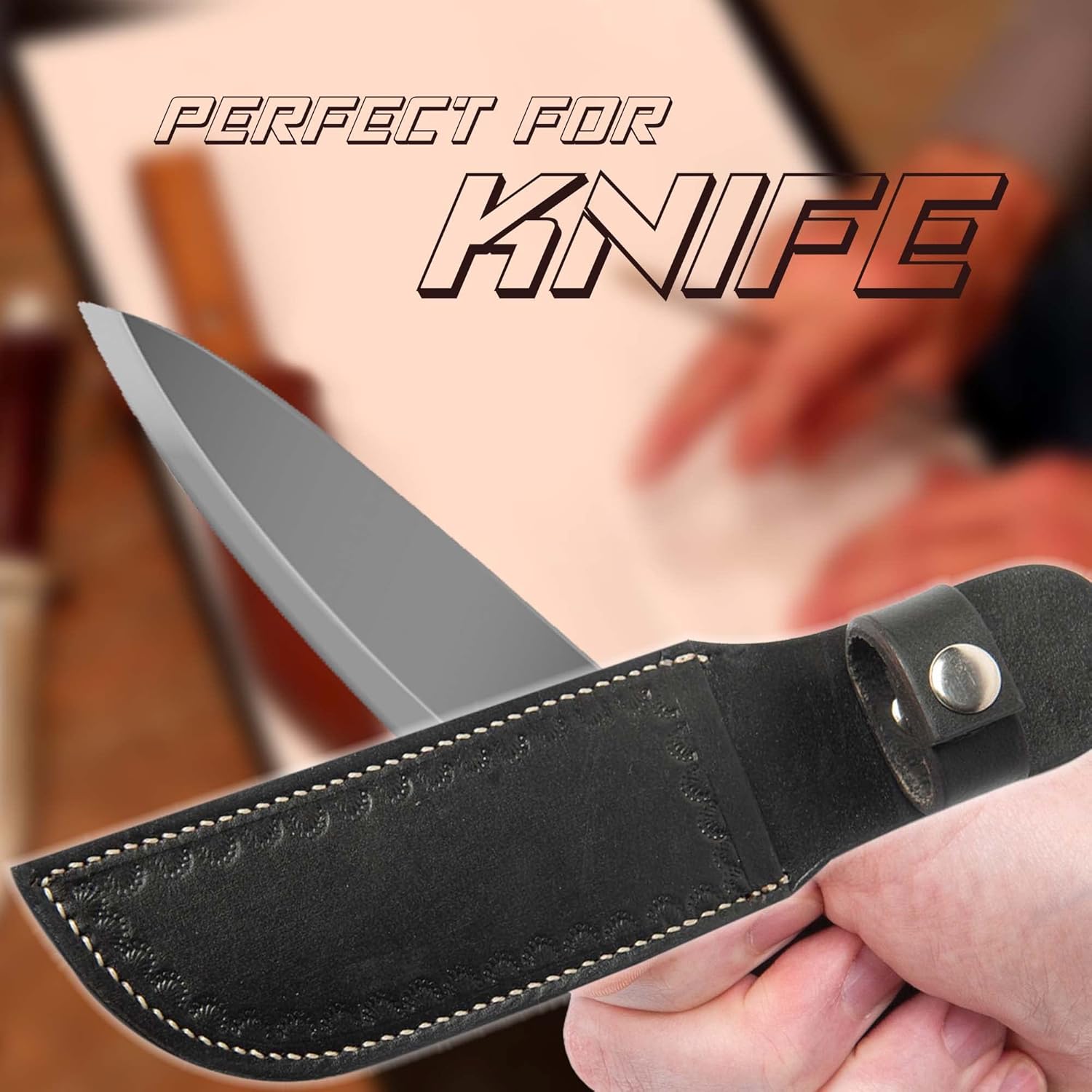 Hulara Genuine Leather Case Handmade Real Leather Knife Sheaths with Belt Loop Pocket Knife Holder for Belt 4.7" Blade Fits Knife Holster Set of 4