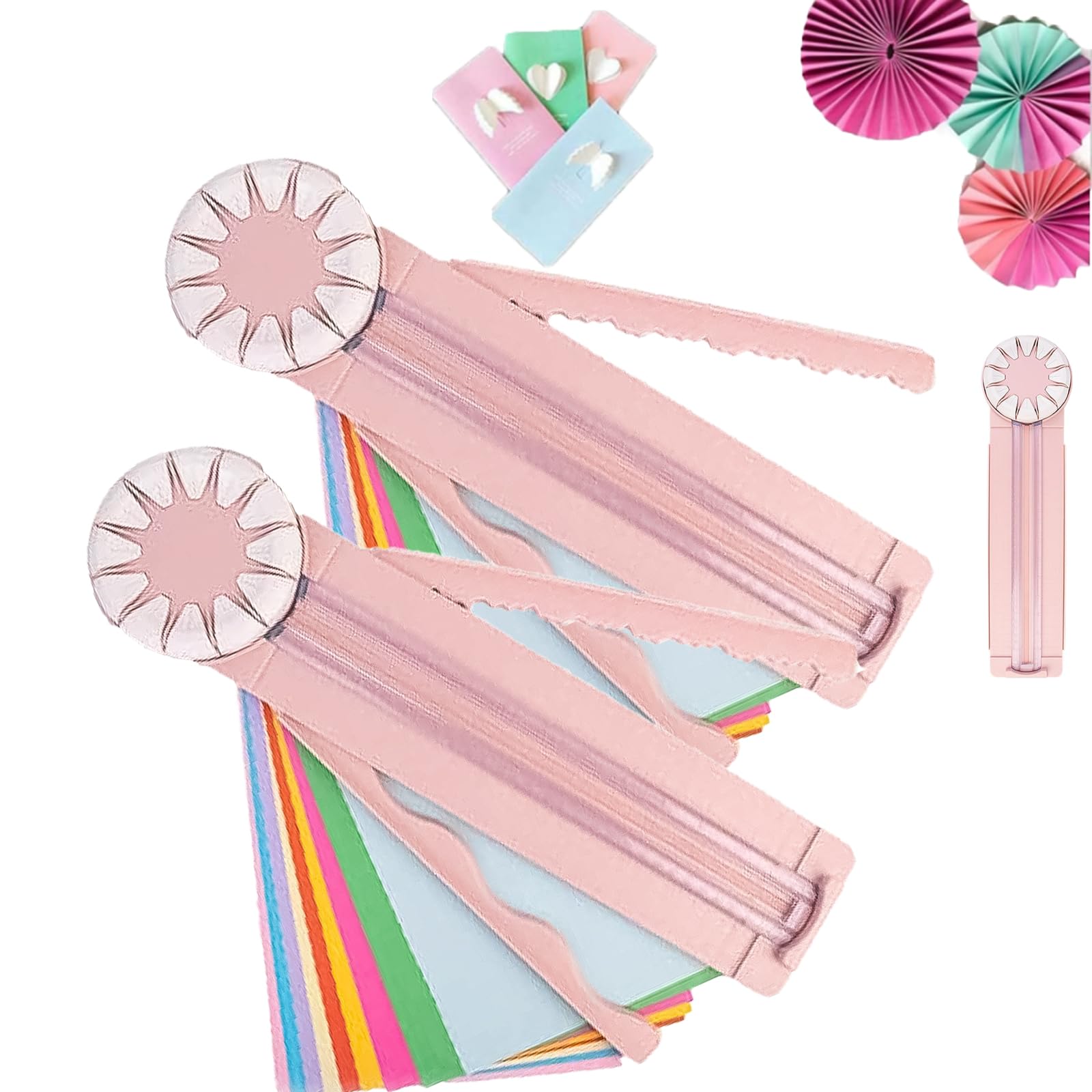 Pogictive Paper Craft Edge Cutter, 12 in 1 Paper Edge Cutter, Cardboard Cutter for Kids, Rolling Paper Cutter with 12 Cutting Types, Multifunctional Paper Cutter Machine with Measurements (Pink*2)