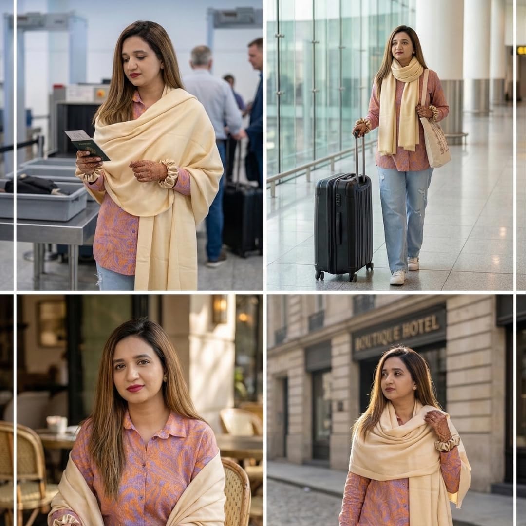 Shawl- 5-Piece Luxury Travel Gift with 2-Hidden Pocket Shawl,Blackout Eye Mask,Silk Scrunchies & Pouch