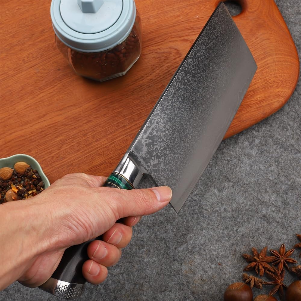 Meat Cleaver,Cleaver Knife 7 Inch VG10 Damascus Steel Chinese Ebony Handle Kitchen Meat Slicing Cooking Bone Knife Utility Knife