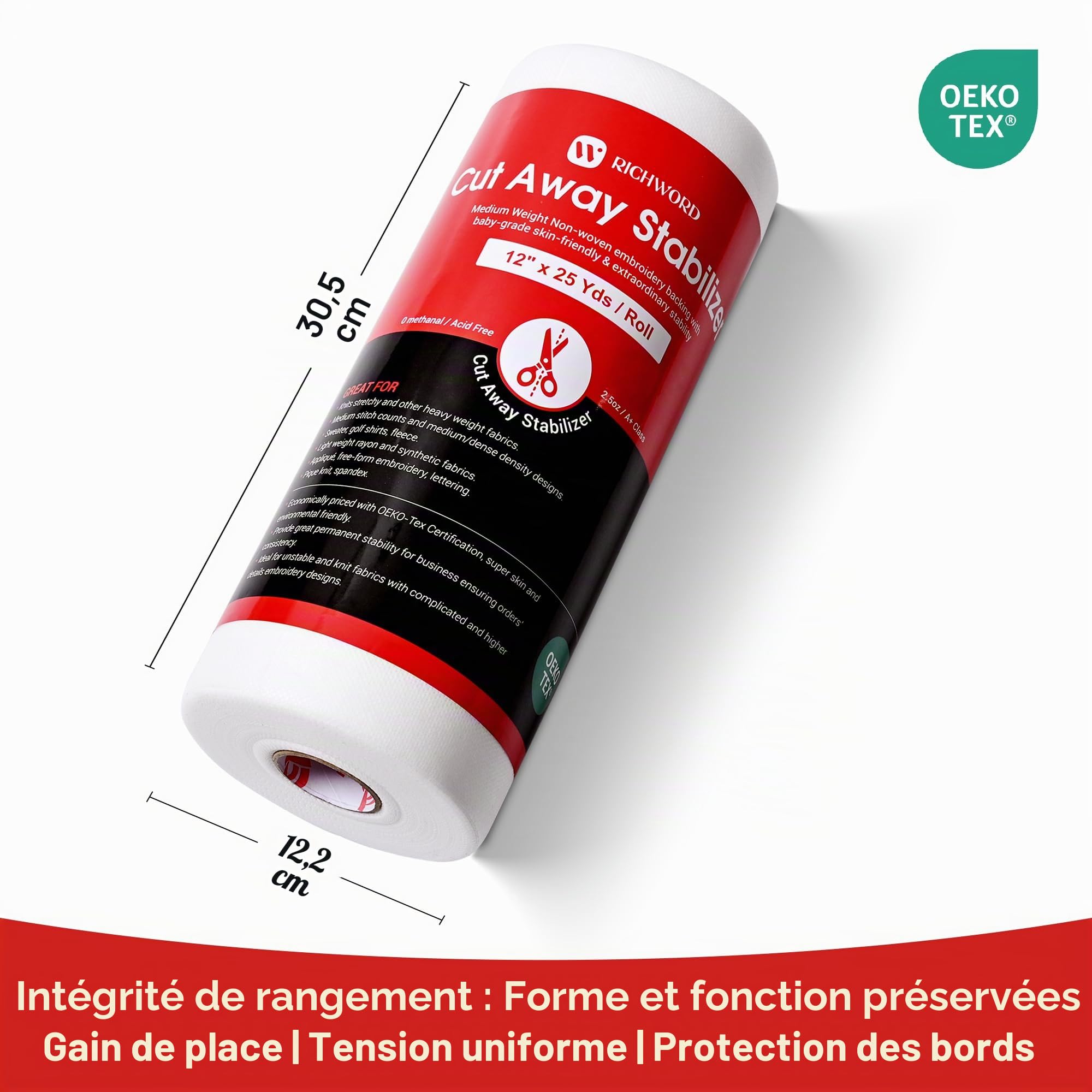 Richword Selected Stabilisateur de broderie à découper pour tricots, 71 g, support permanent anti-froissement, rouleau 30,5 cm x 23 m | Support permanent anti-plis pour tricots, sweats à capuche, polaires, vêtements pour bébé et autres tissus extensibles