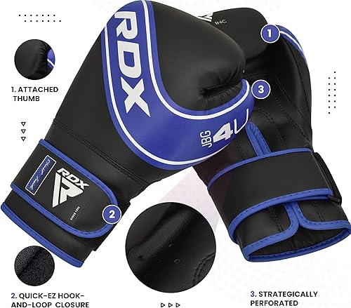 Miniatura 10 de RDX Guantes de boxeo para niños, guantes de entrenamiento junior de 6 oz y 4 onzas, palma ventilada de cuero Maya, Muay Thai Sparring MMA Kickboxing