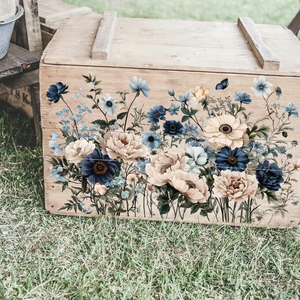 OLYCRAFT 3pcs/Set Flower Rub on Transfers for Furniture and Crafts 6x12 Inch Dark Floral Furniture Decals Transfer Stickers Butterfly Rub on Decal with 1pc Scraper for Wood Furniture Home Decoration