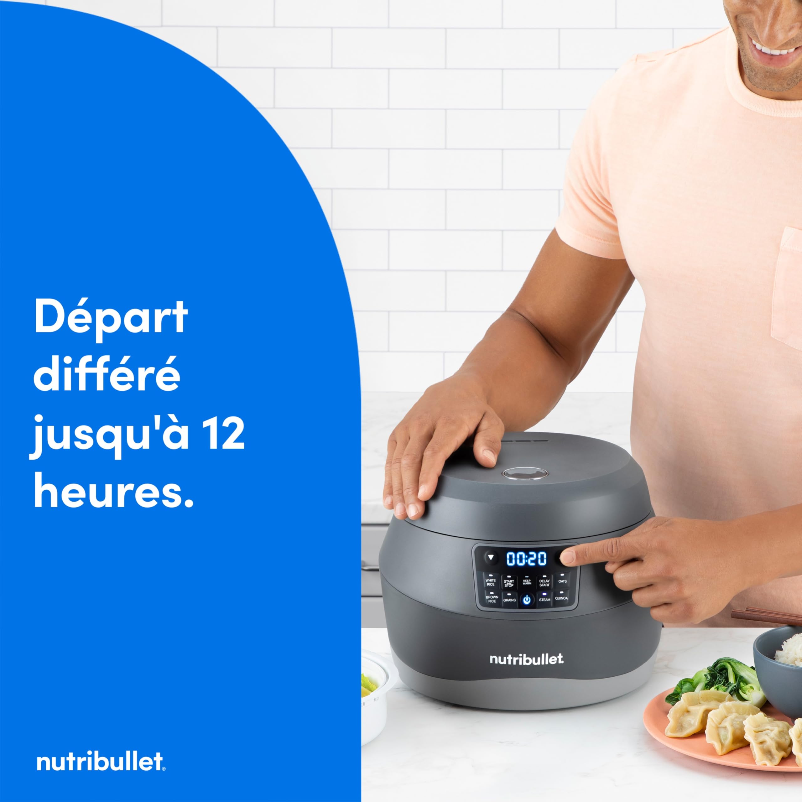 nutribullet EveryGrain Cooker - Cuiseur Vapeur à Riz et Céréales Multifonction, 10 Verres Doseurs, 5 Programmes Auto, Fonction Maintien au Chaud 12h, Cuillère et Panier Inclus, 600W, Gris (NBRC605DG)
