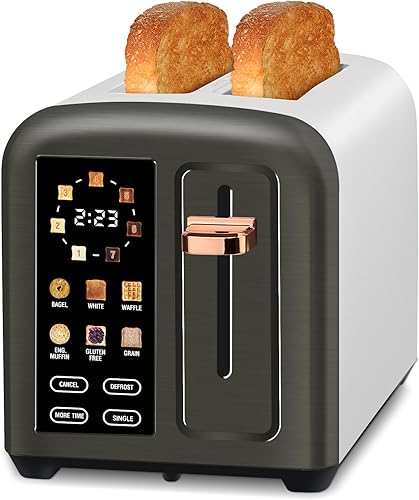 SEEDEEM Tostadora de 2 rebanadas, pantalla táctil real con pantalla LCD, función de una sola rebanada, tostadora de acero inoxidable, calentamiento