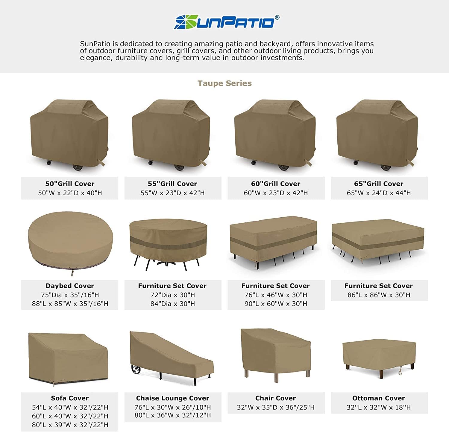 SunPatio Outdoor Chair Covers Waterproof, Heavy Duty Patio Lawn Furniture Cover, All Weather Protection Lounge Deep Seat Covers with Air Vent and Straps, 2 Pack - 34"W x 37"D x 36"/25''H, Taupe