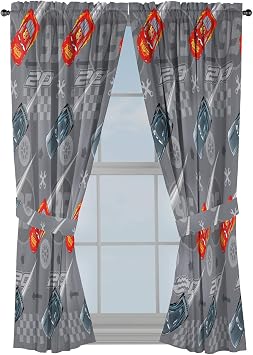 Jay Franco Disney Pixar Cars Lighnting Speed 63" Inch Drapes - Beautiful Room Decor & Easy Set Up, Bedding Features Lightning McQueen - Curtains Include 2 Tiebacks, 4 Piece Set Official Product