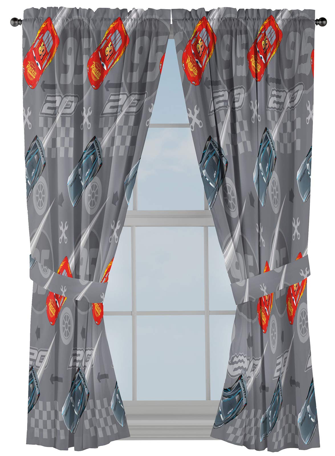 Jay Franco Disney Pixar Cars Lighnting Speed 63" Inch Drapes - Beautiful Room Decor & Easy Set Up, Bedding Features Lightning McQueen - Curtains Include 2 Tiebacks, 4 Piece Set (Official Product)