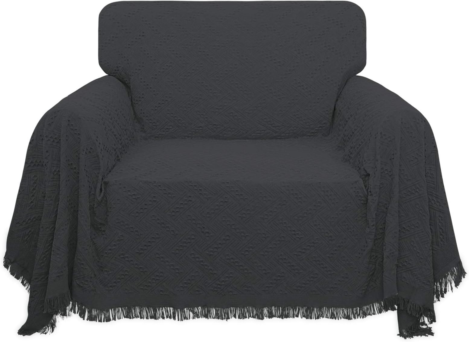 Easy-Going Geometrical Jacquard Sofa Cover, Couch Covers for Armchair Couch, L Shape Sectional Covers for Dogs, Washable Bed Blanket, Furniture Protector for Pets(71x 102 inch,Dark Gray)