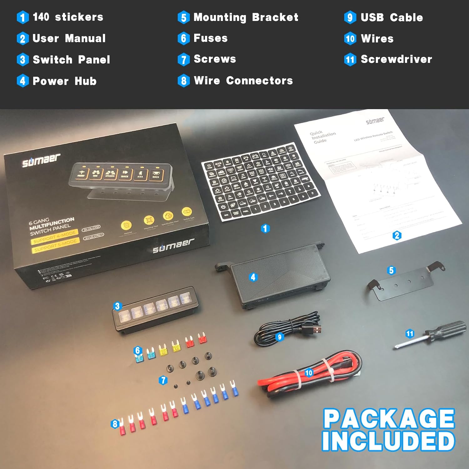 Wireless 6 Gang Switch Panel,Multifunction Remote Control Offroad Light Switch Panel with Waterproof Design,Universal Circuit IC Control System and Switch Pod,for 12V-24V Truck SUV ATV UTV Car