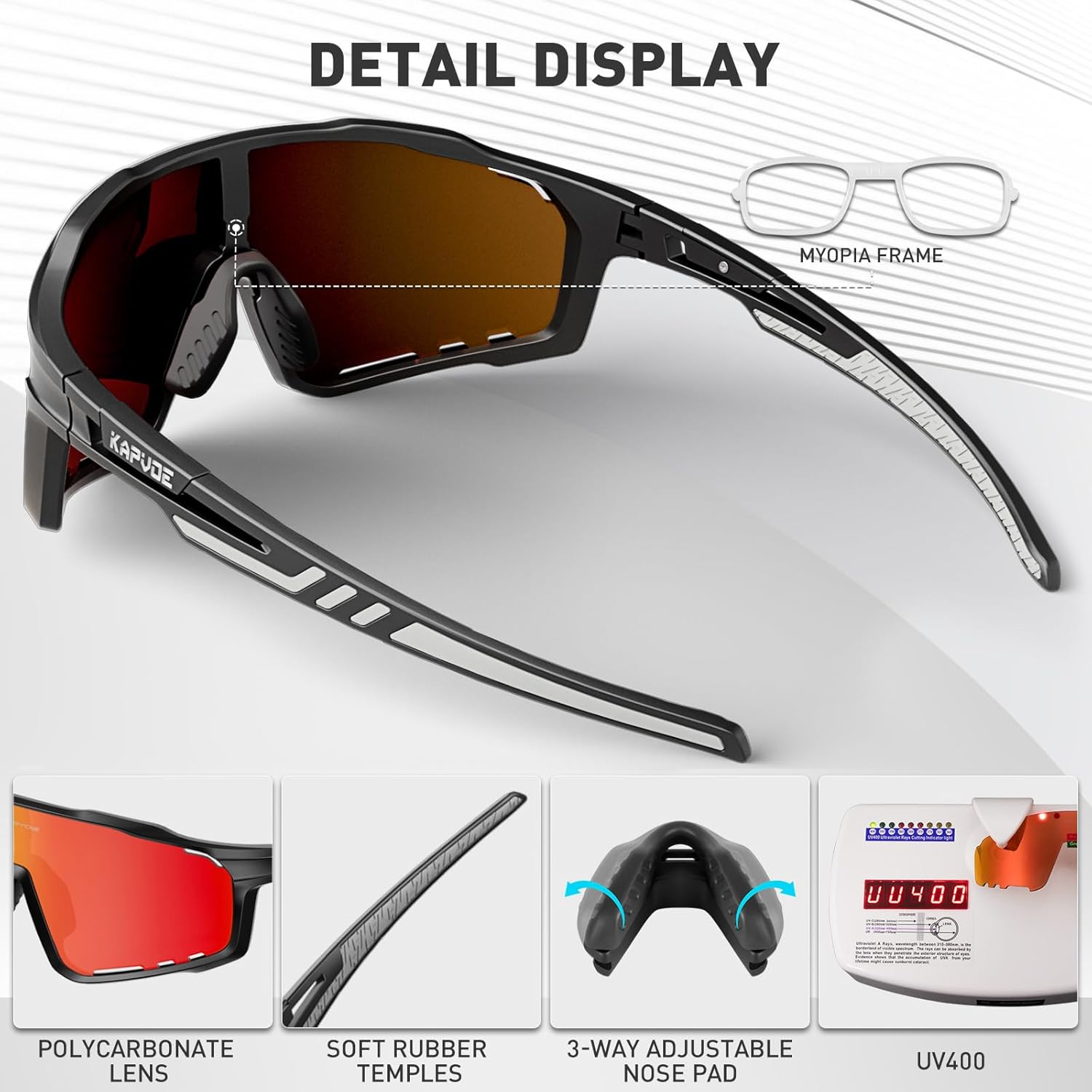 KAPVOE Polarized Cycling Glasses Men Women Mountain Bike Glasses MTB Riding TR90 Sport Sunglasses Running Bicycle K76 - Image 4