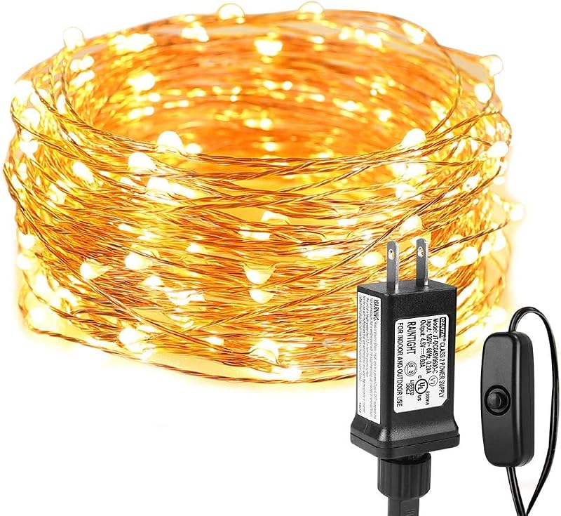 LE LIGHTING EVER Cadena de luces de 33 pies con 100 LED, luces de alambre de cobre impermeables, luces decorativas para exteriores e interiores para dormitorio, patio, jardín, fiesta, boda, Navidad y más | Blanco cálido 3000 K, alambre de cobre fino, impermeable, fijo, interior y exterior, 4,5 V