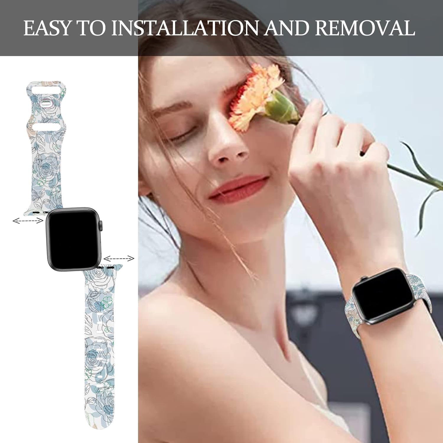 Band Compatible with Apple Watch Bands 40mm 41mm 38mm 44mm 45mm 42mm Women Men, Printed Soft Silicone Waterproof Replacement Pattern Strap Wristband for iWatch Series 7 6 SE 5 4 3 2 1 - Image 4