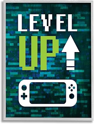 Stupell Industries Level Up Video Gaming Pixel Text Design Framed Wall Art, Design By Victoria Barnes