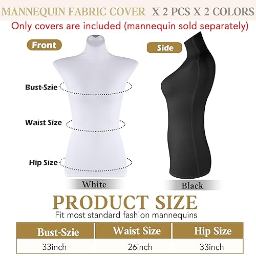 Miniatura 2 de Peryiter 2 Piezas Funda de Tela para Maniquí Suave y Elástica Cubierta de Maniquí de Ropa para Parte Superior del Cuerpo para Tienda Boutique