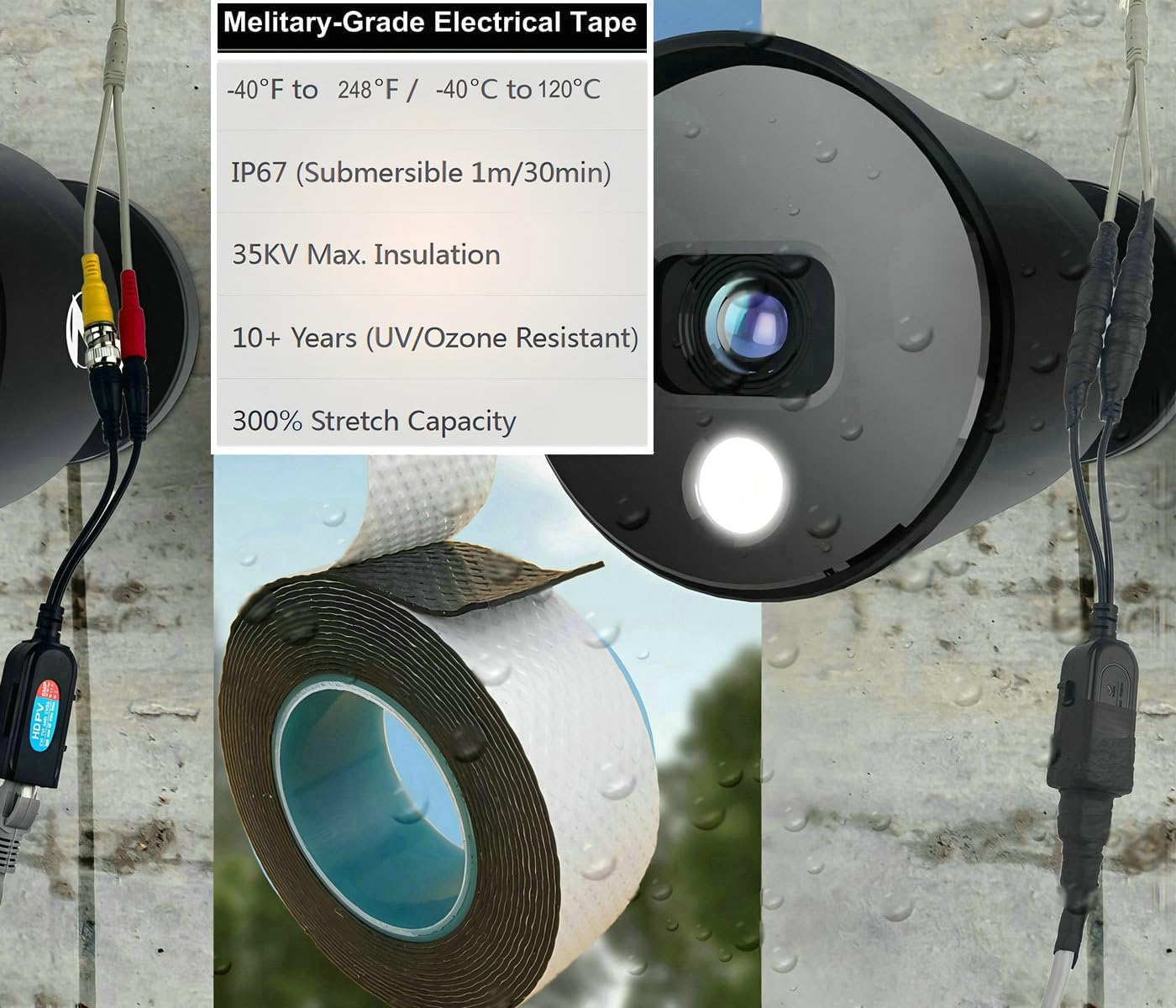 4-Pair Gigabit PoE Injector Splitter Kit and Waterproof Self-Fusion Butyl Tape Bundle