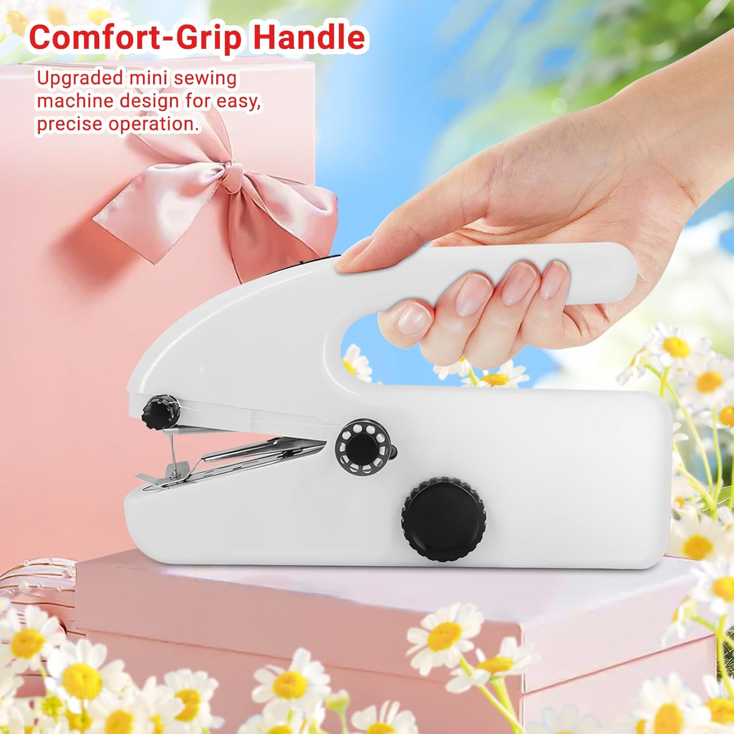 Handheld Sewing Machine Cordless – Portable Mini Handheld Sewer, Pocket Sewing Machine for Quick Repairs, Handy Stitch, Travel Stitch Sew Quick, Home & DIY Fabric (Black-White)
