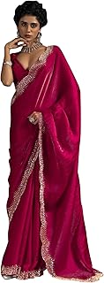 SAREE MALL Women's Satin Silk Beads &amp; Stones Saree With Unstitched Blouse Piece