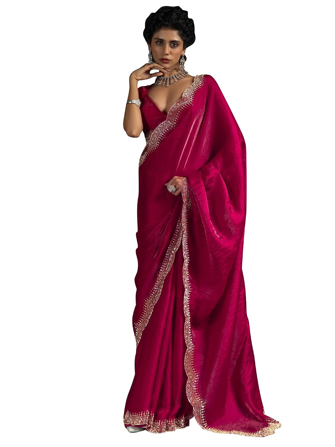 SAREE MALL Women's Satin Silk Beads & Stones Saree With Unstitched Blouse Piece - Review, Price and Buying Guide
