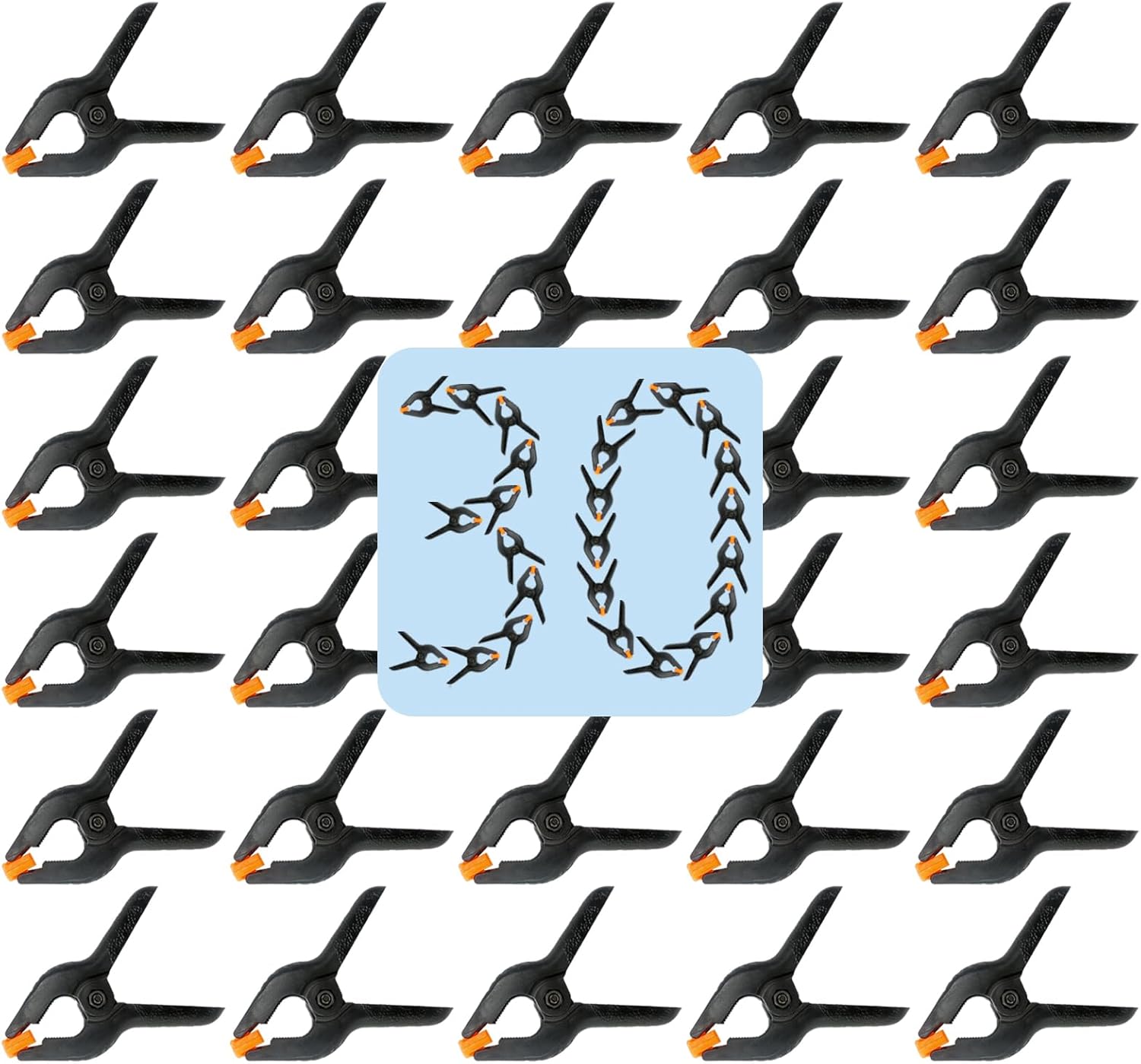 30 Pack 3.5 Inch Plastic Spring Clamps, Black Heavy Duty Clips, Spring Clamps for Backdrop Stand, Woodworking, Crafts, Photography, Banner, Balloon Arch Garland Clips, Small Clamp with Soft Tips